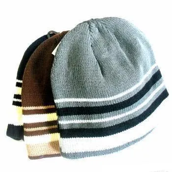 Mens Striped Lined Beanie Hat