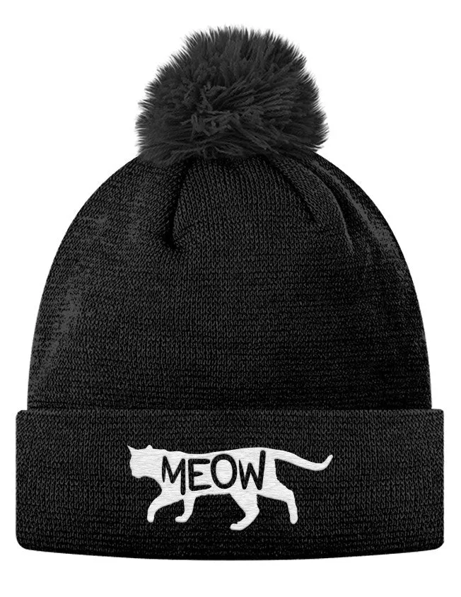 Meow Pom Pom Knit Cap