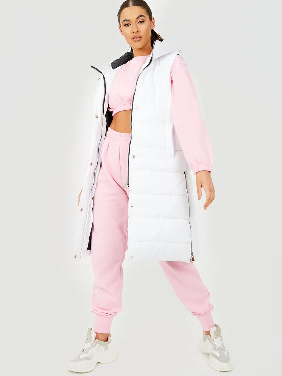 Michele Longline Hooded Puffer Gilet In White