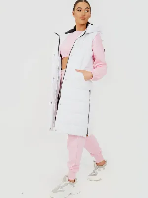 Michele Longline Hooded Puffer Gilet In White