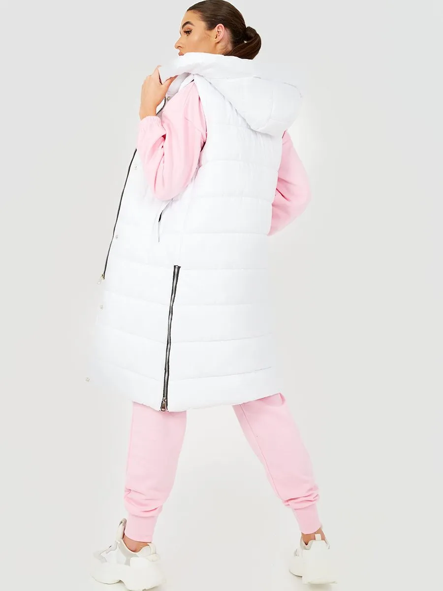 Michele Longline Hooded Puffer Gilet In White