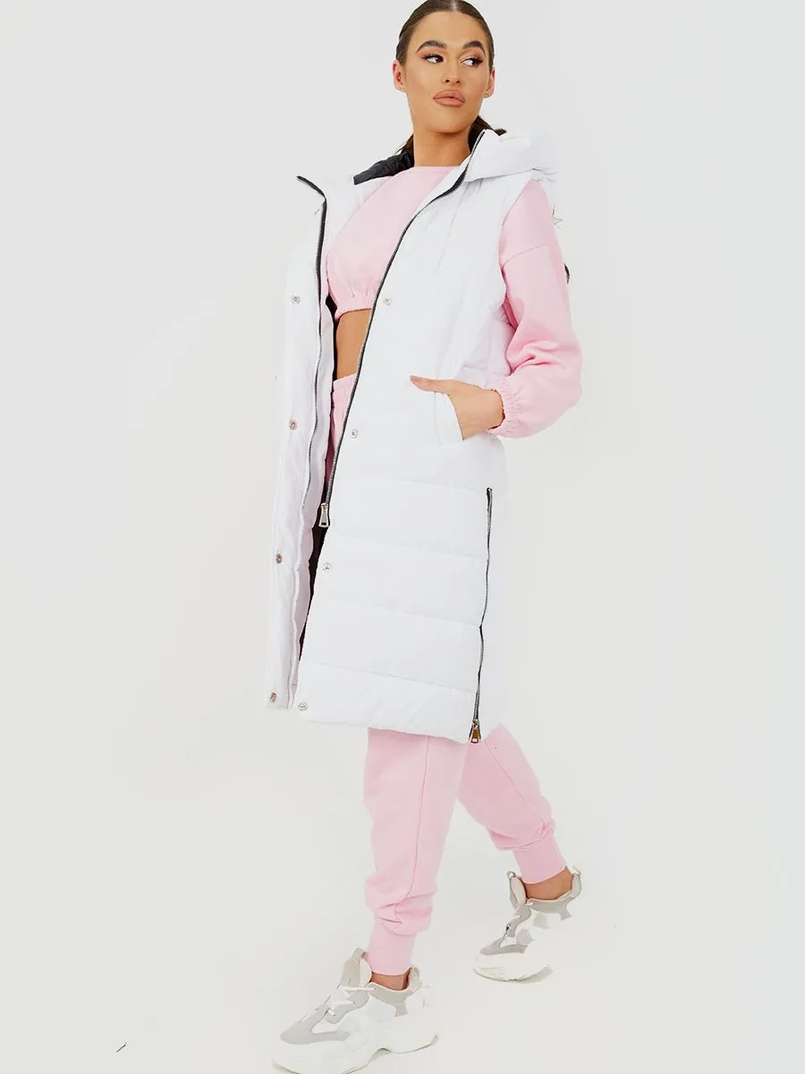 Michele Longline Hooded Puffer Gilet In White