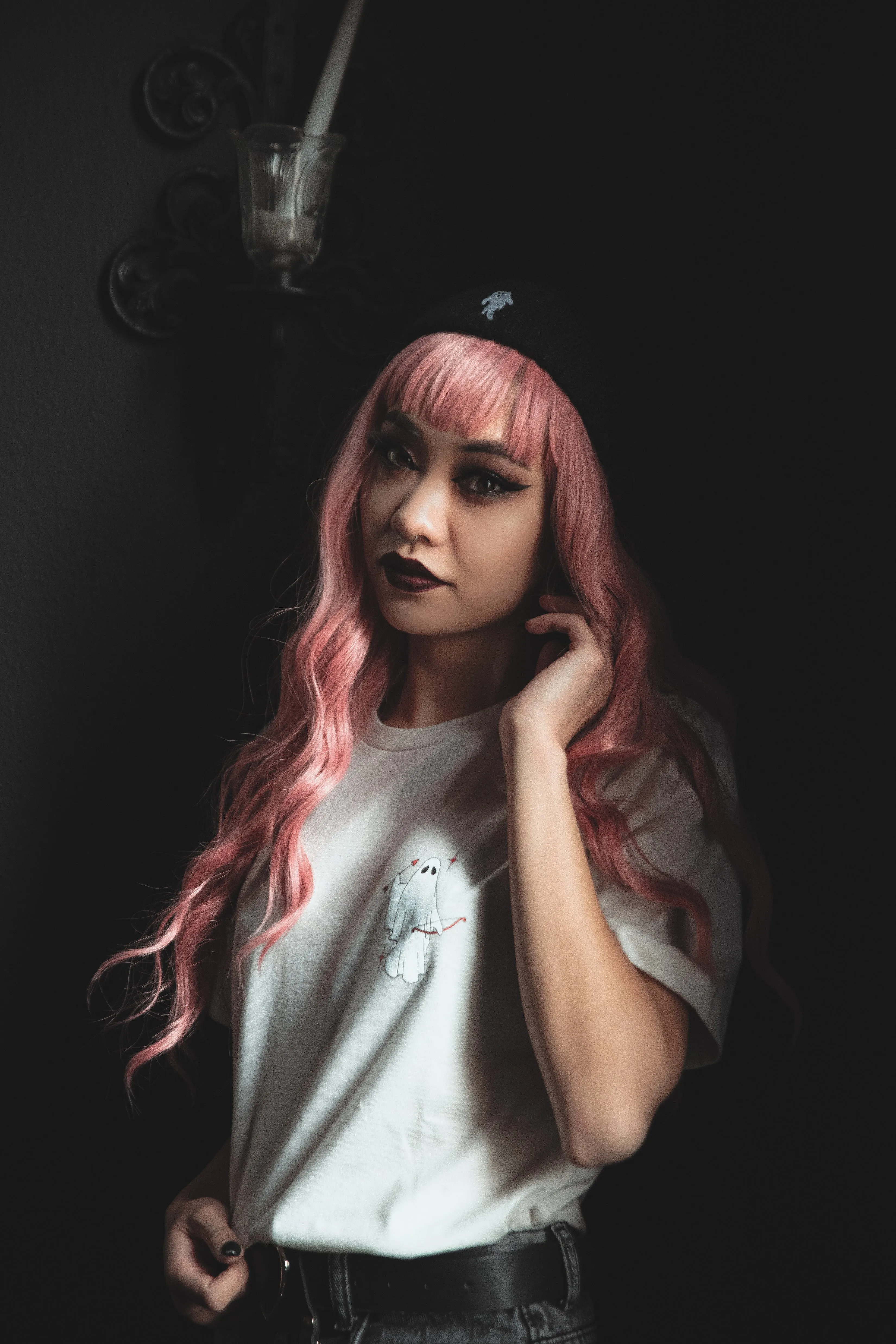 Midnight Black | Ghostie Embroidered & Reversible Knit Beanie