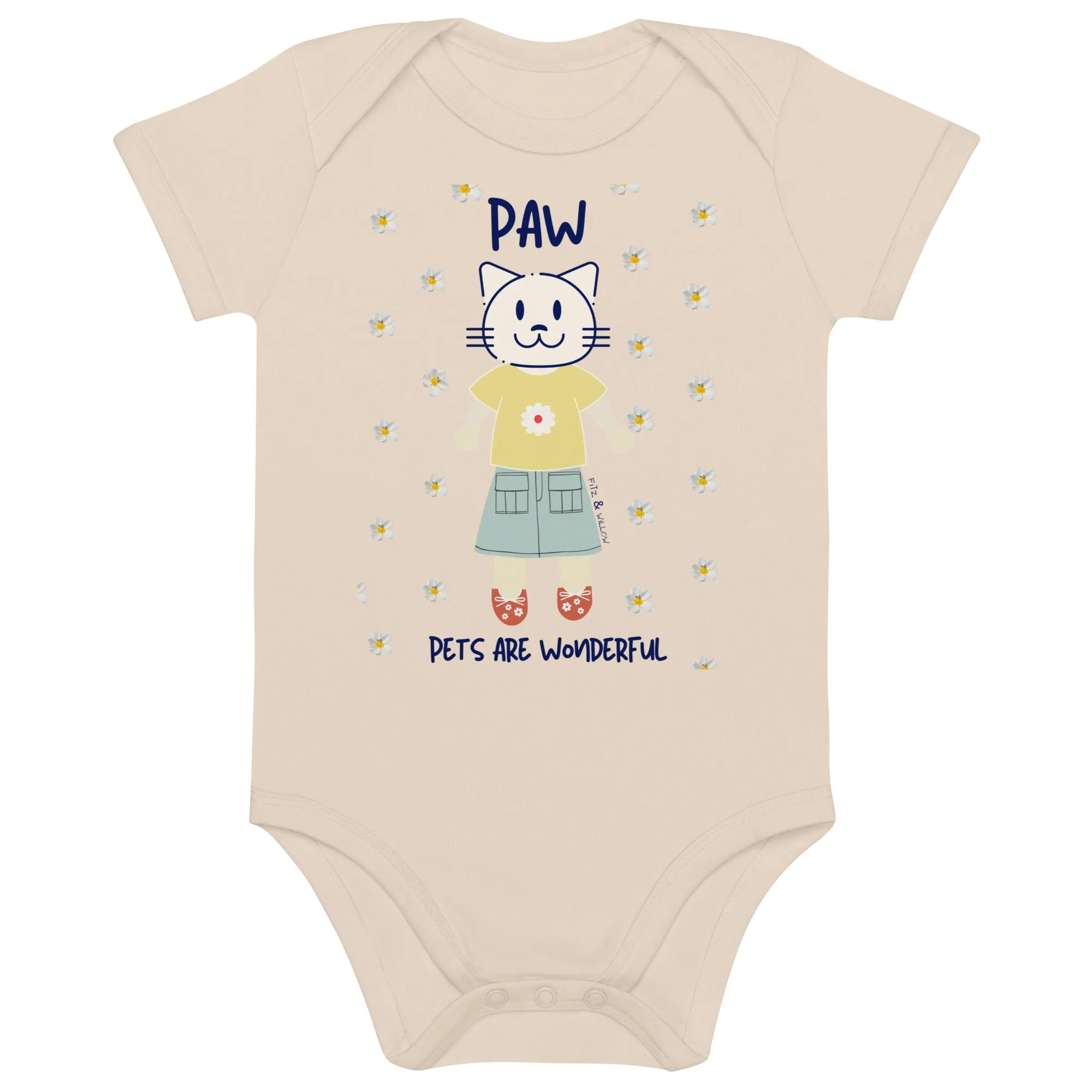 PAW, Cat themed organic baby bodysuit