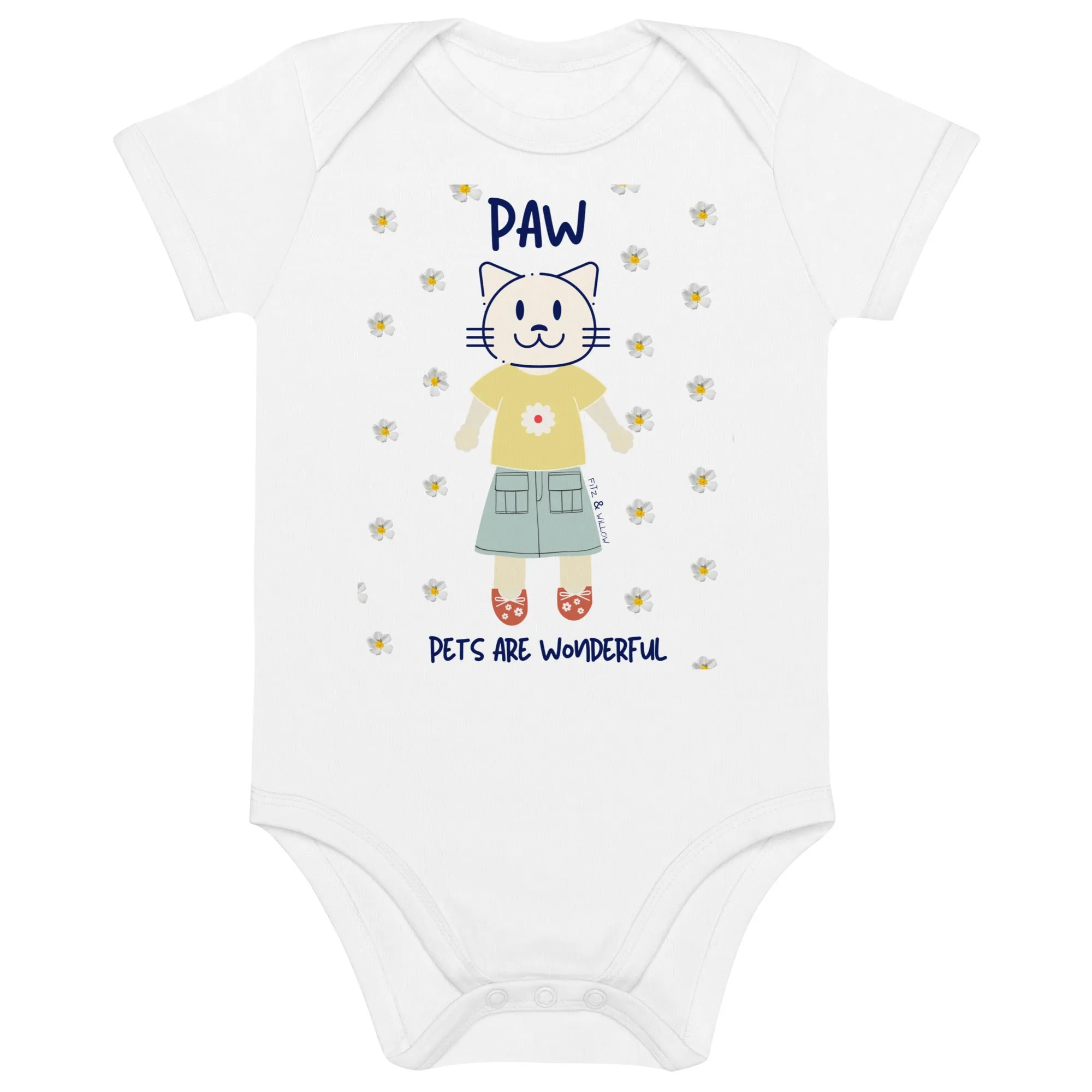 PAW, Cat themed organic baby bodysuit