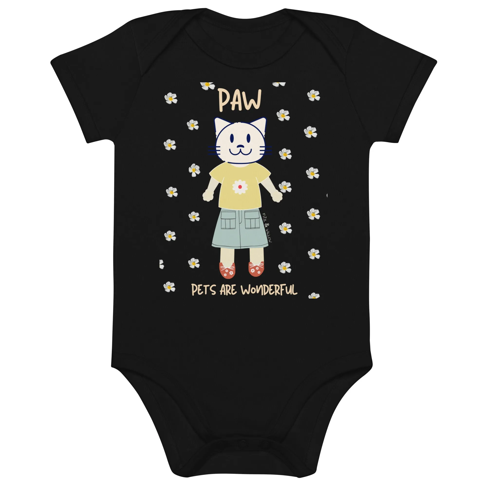 PAW, Cat themed organic baby bodysuit