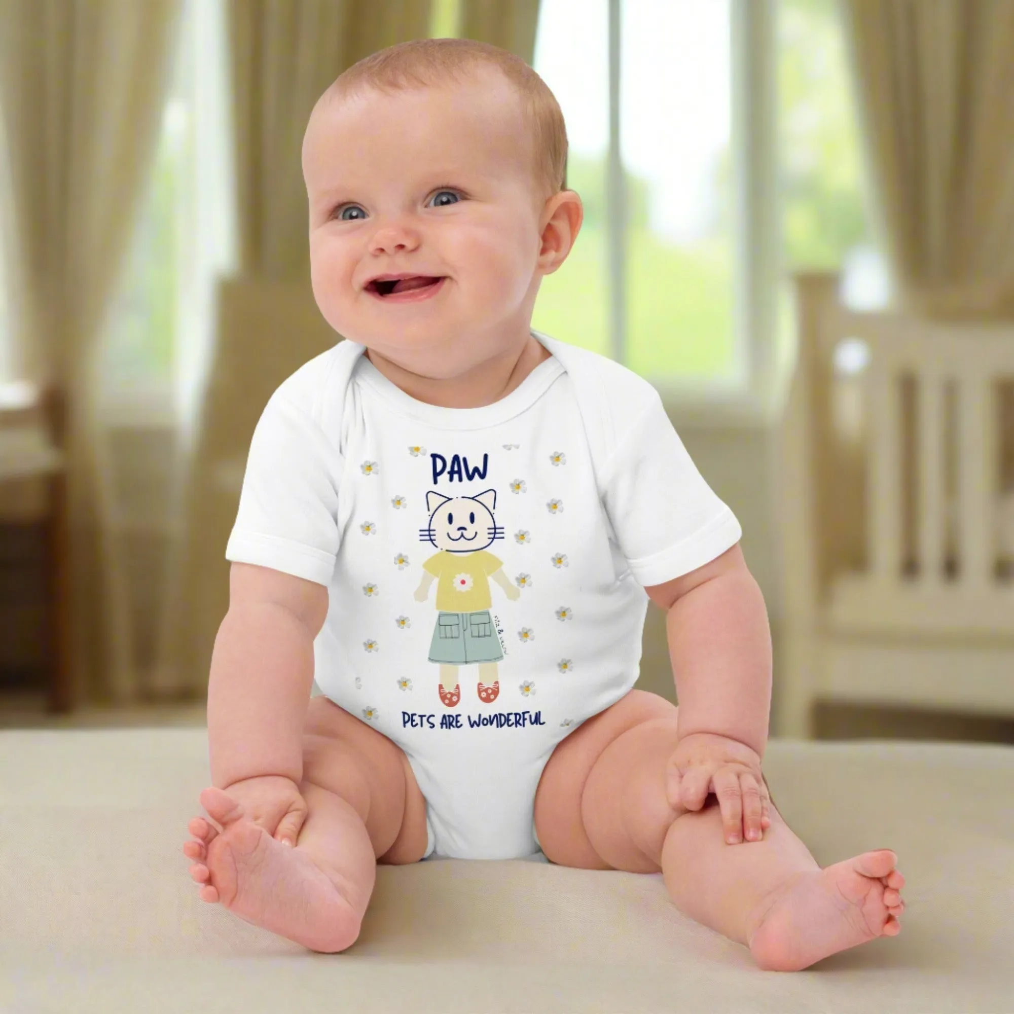PAW, Cat themed organic baby bodysuit