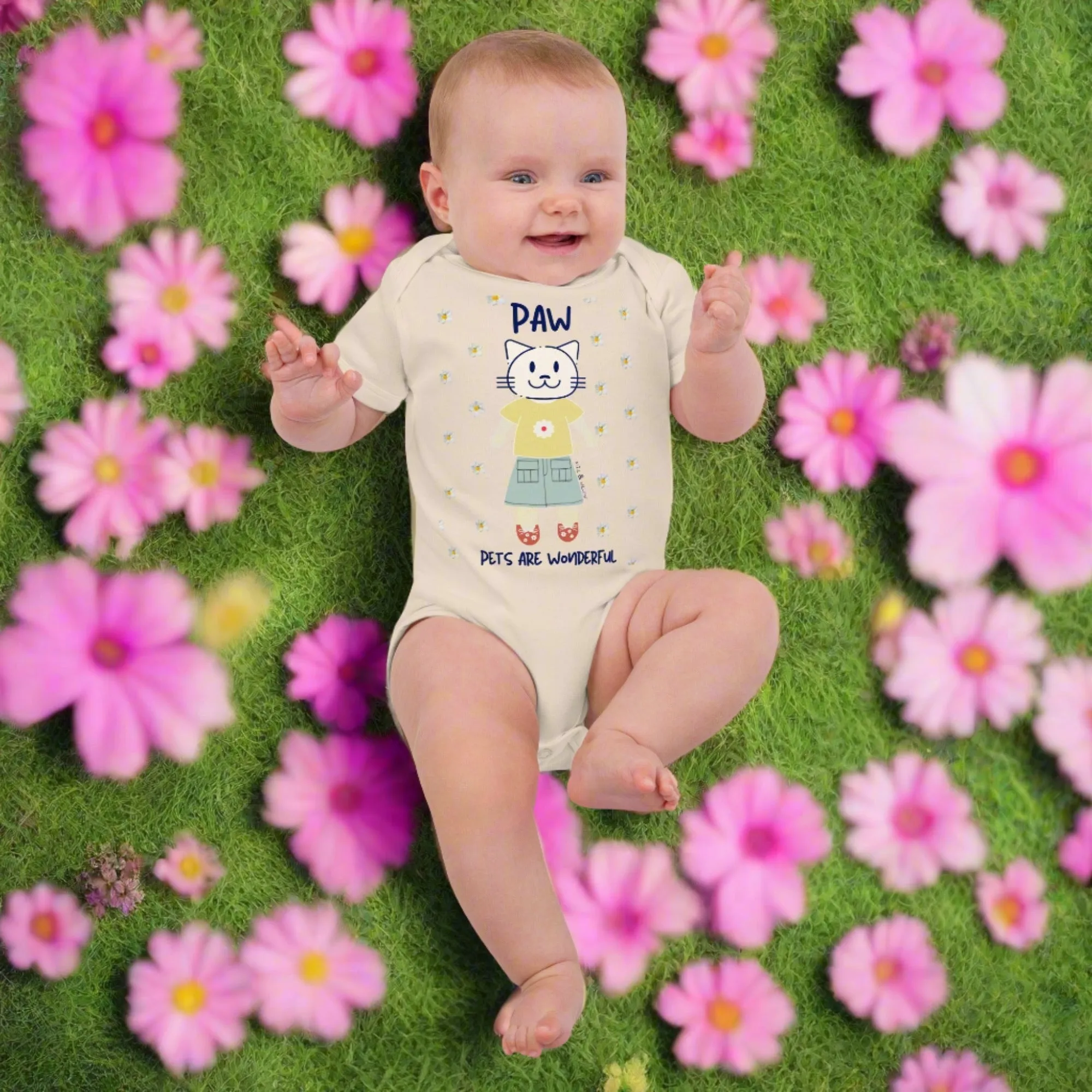 PAW, Cat themed organic baby bodysuit
