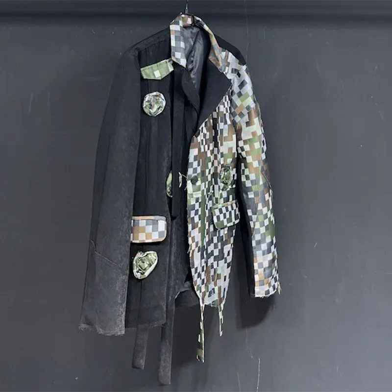 Plaid Solid Patchwork Single Breasted Blazer