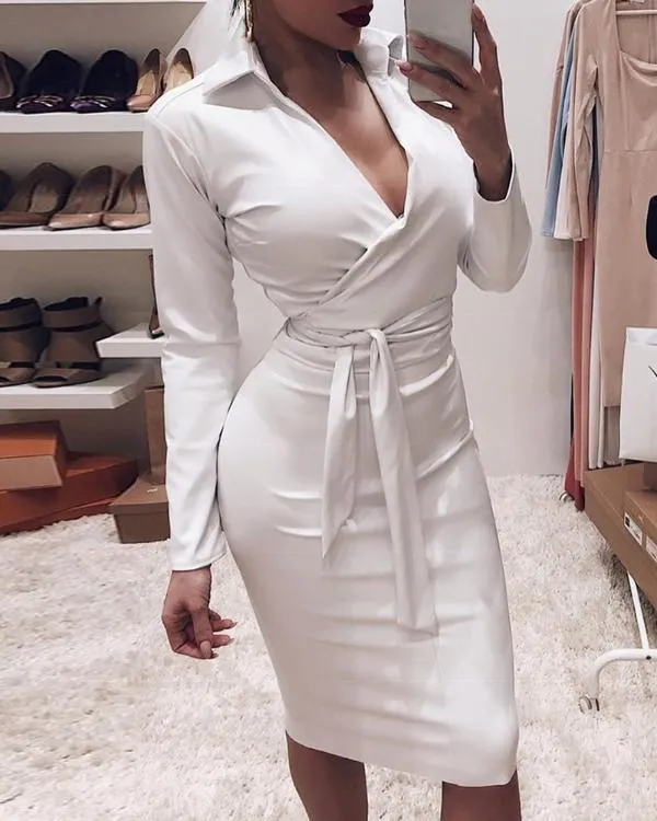 Pu leather v-neck slim sexy hip dress