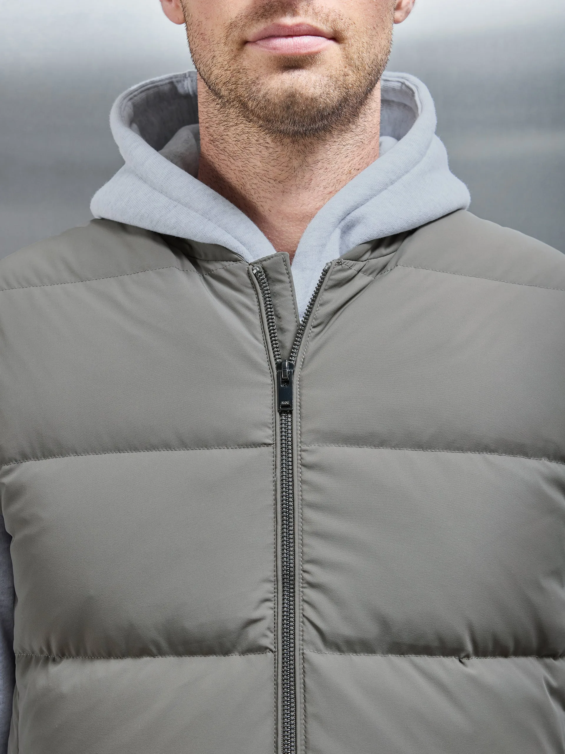 Quilted Bomber Gilet in Olive