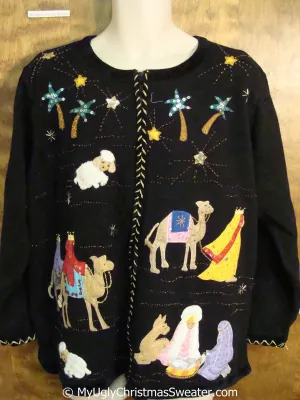 Religous Mary Jesus Wise Men and Camels Christmas Sweater