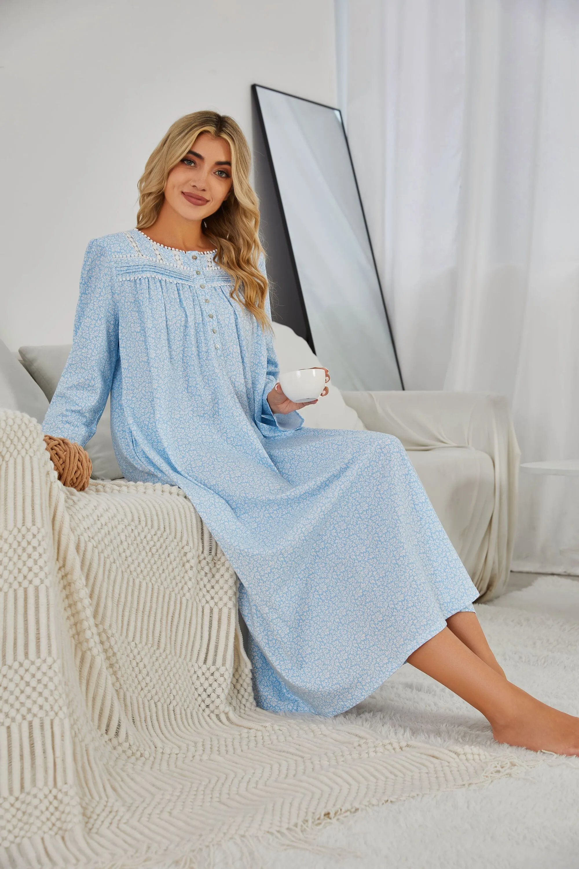 Richie House RH Nightgown Women's Long Sleeve Sleepwear Full Length Nightshirt Cotton Sleep Gowns RHW4058