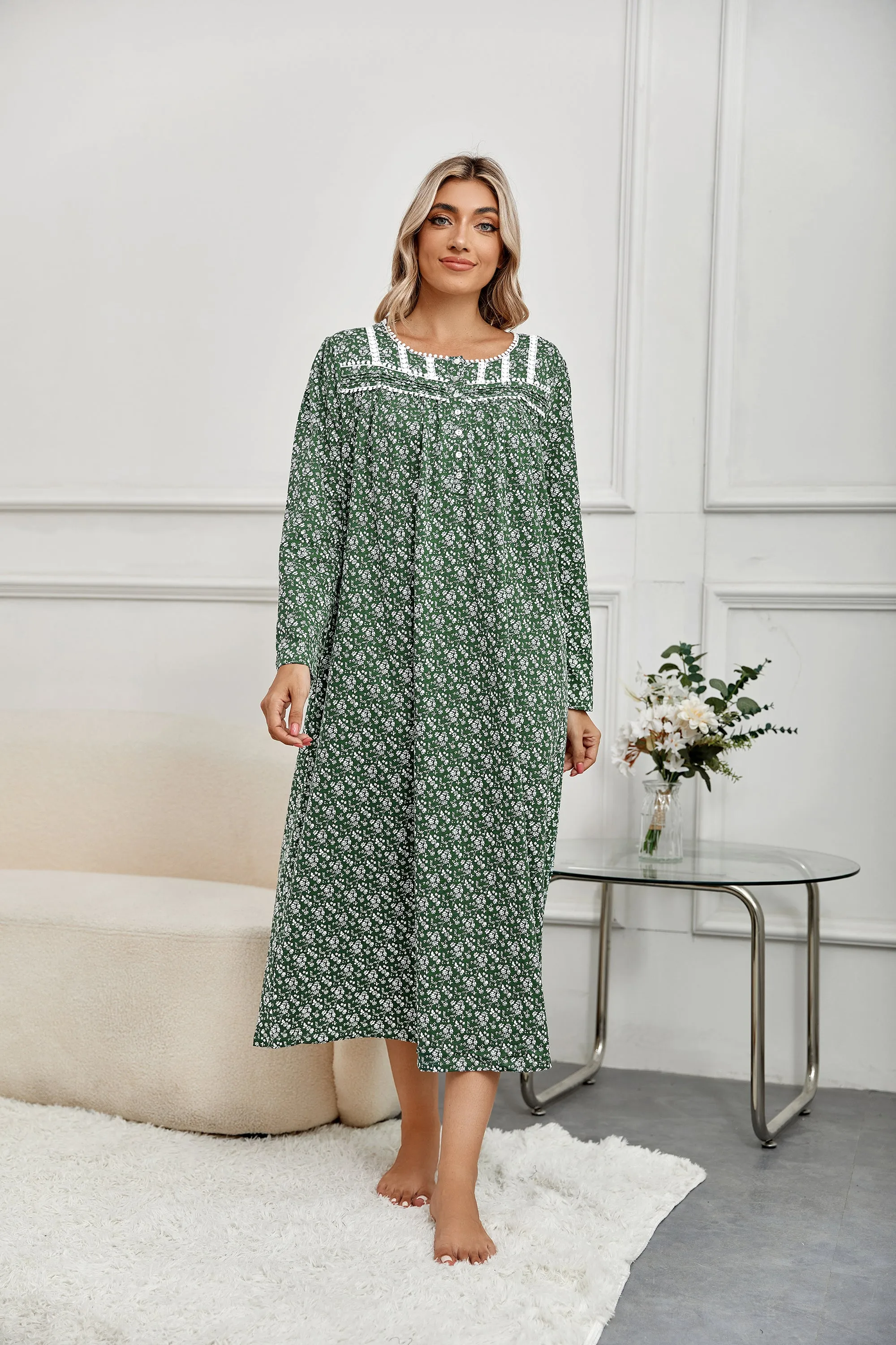 Richie House RH Nightgown Women's Long Sleeve Sleepwear Full Length Nightshirt Cotton Sleep Gowns RHW4058