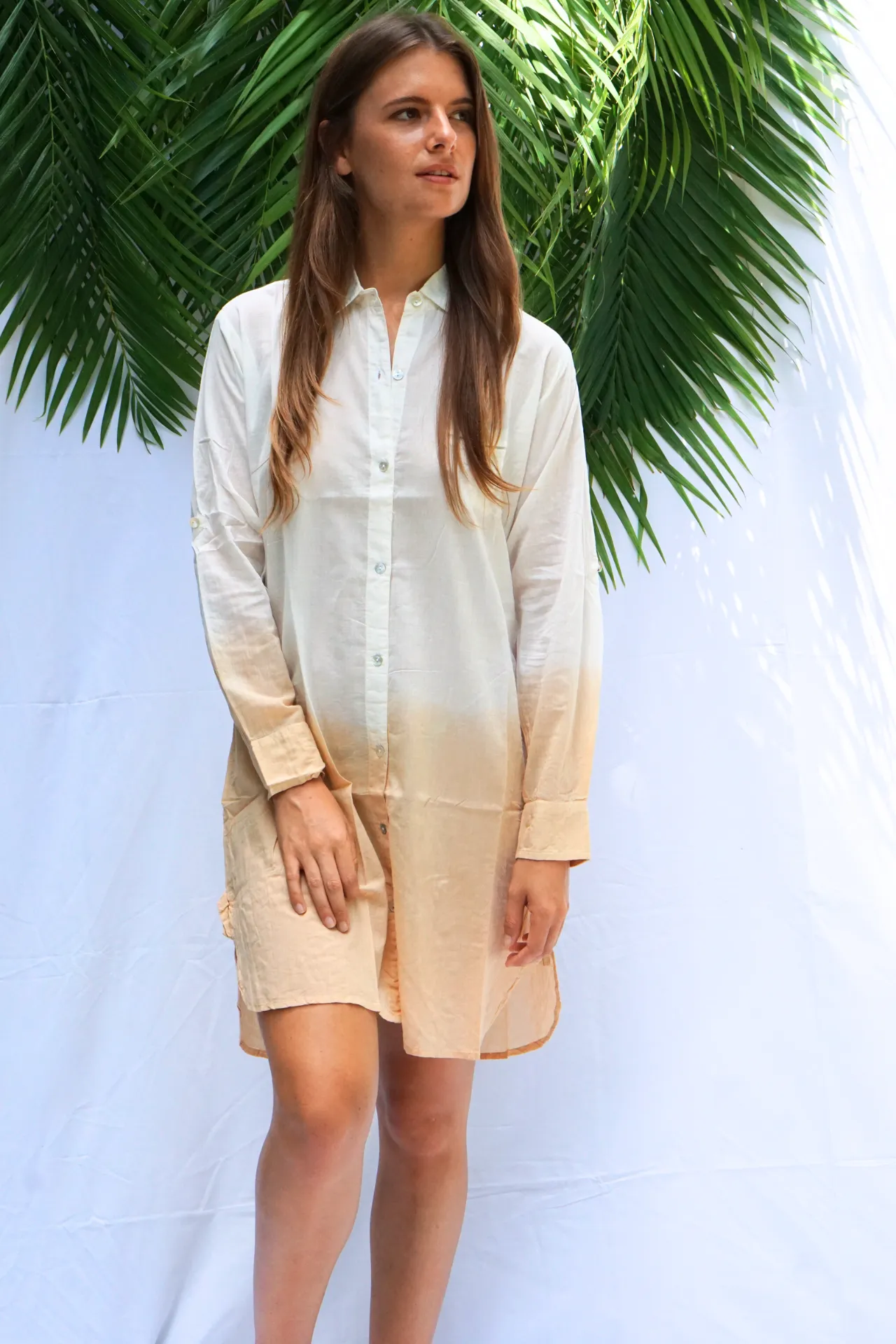 ROBE CHEMISE MI-LONGUE TYE AND DYE BEIGE