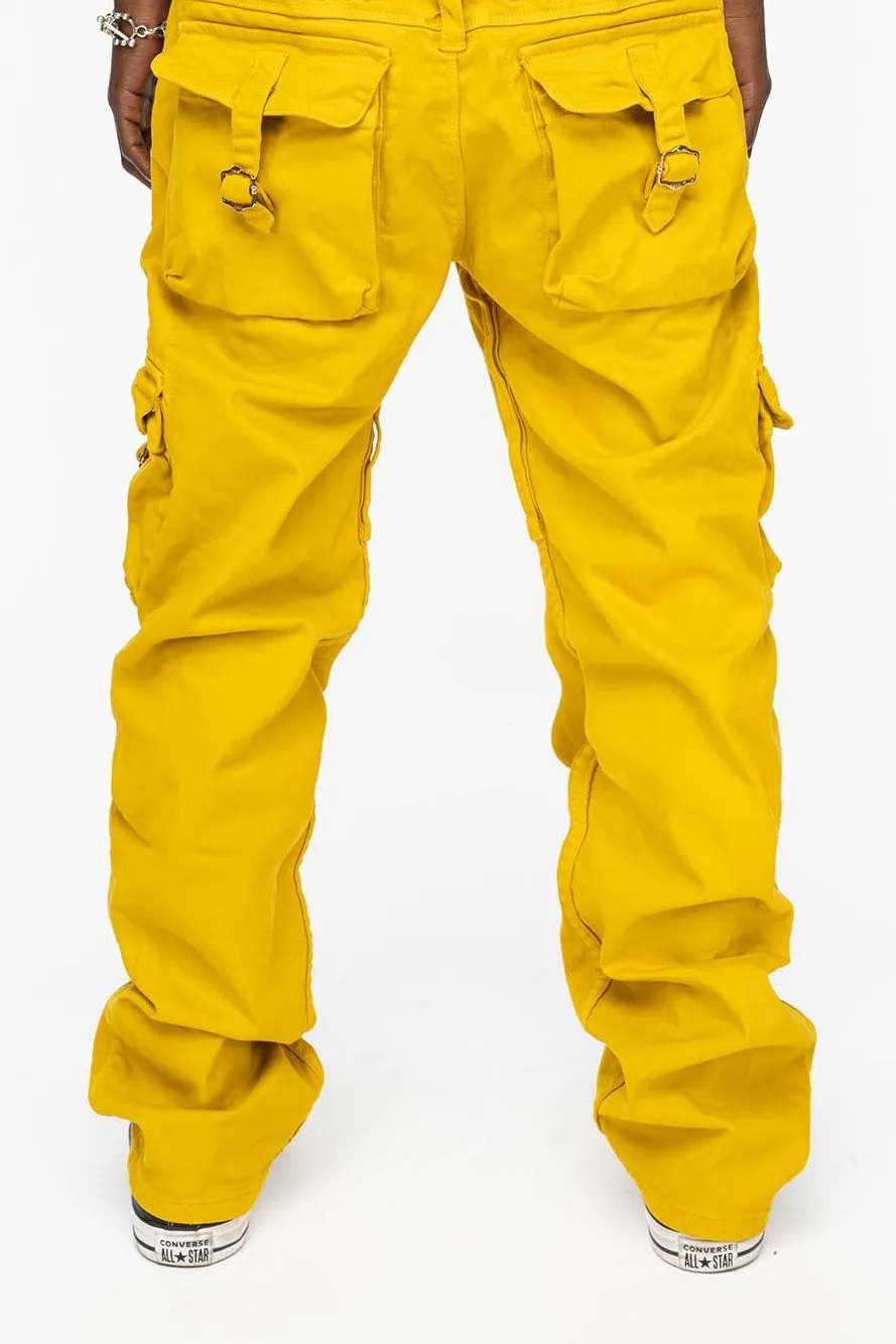 ROBINS NEW MILITARY STYLE CARGO PANTS IN MUSTARD COLOR WASH