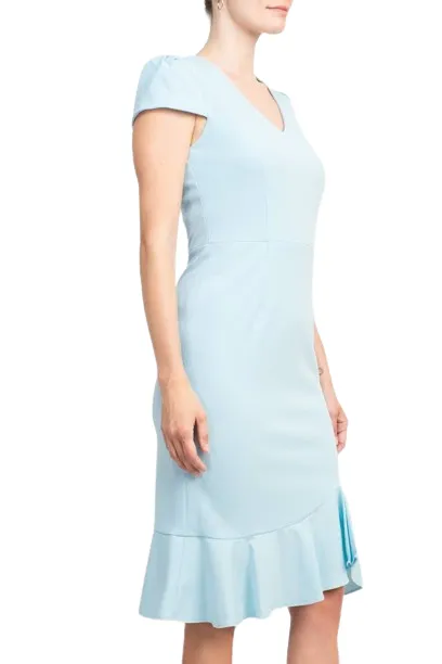 Sage Collective V-Neck Cap Sleeve Bodycon Zipper Back Ruffled Hem Crepe Dress