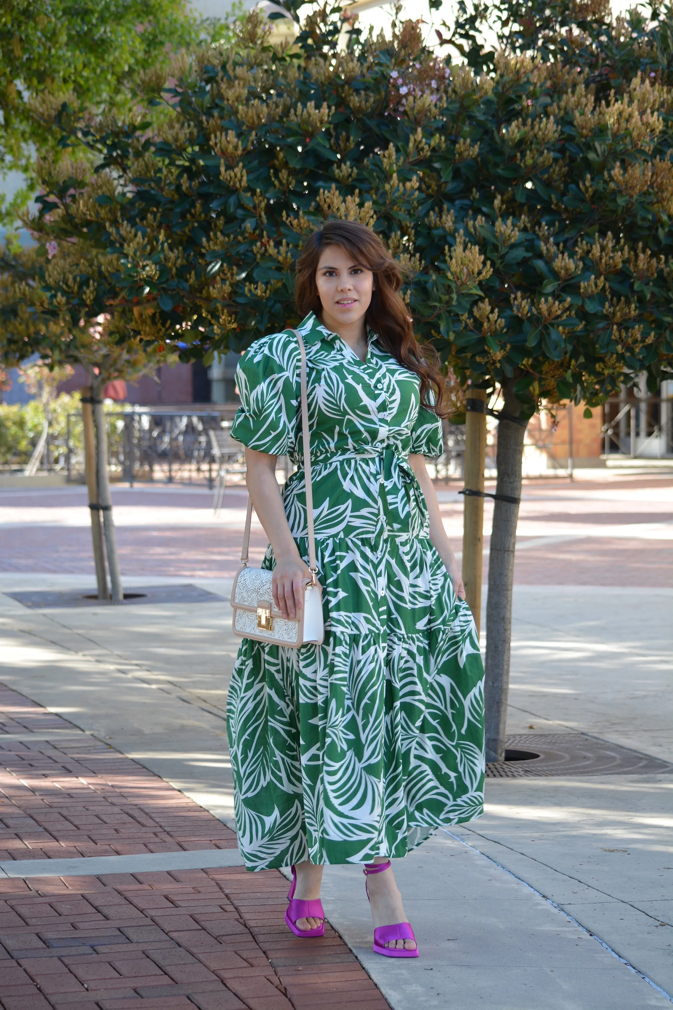 Salome Cotton Green Tropical Maxi Dress