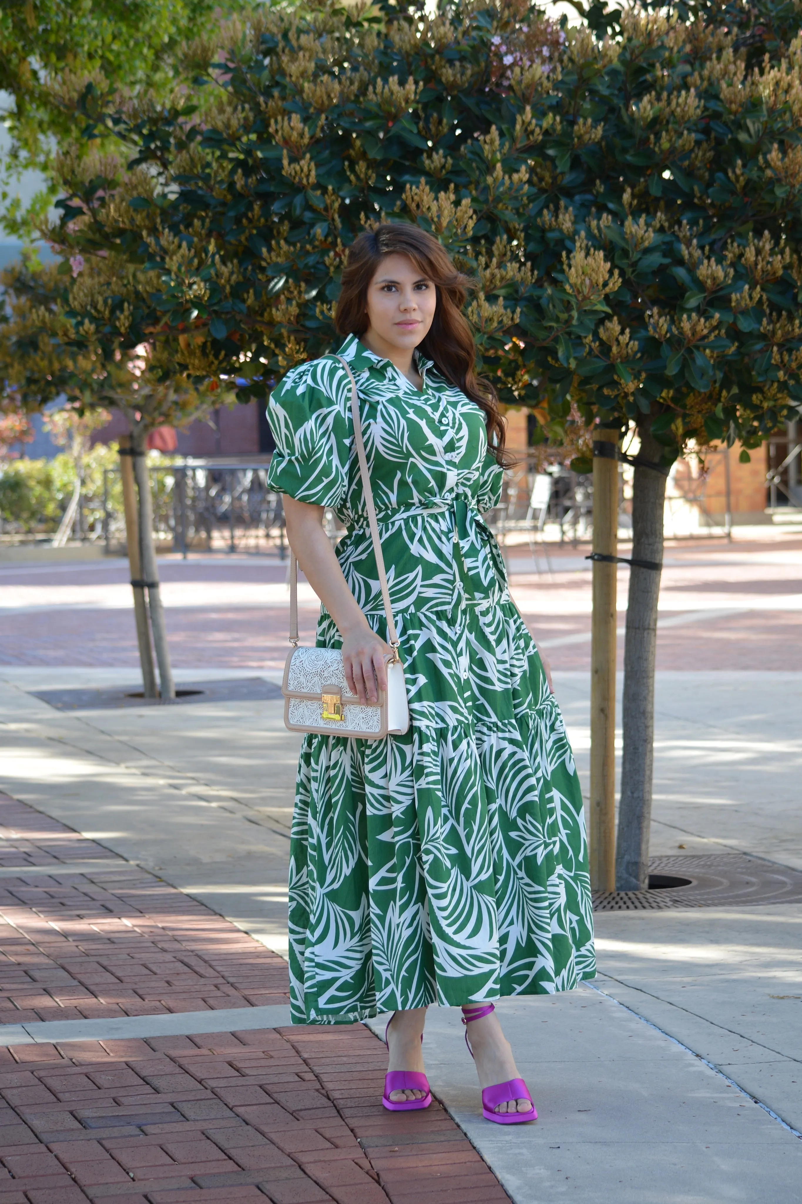 Salome Cotton Green Tropical Maxi Dress