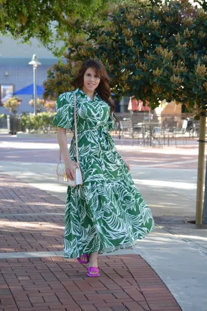 Salome Cotton Green Tropical Maxi Dress