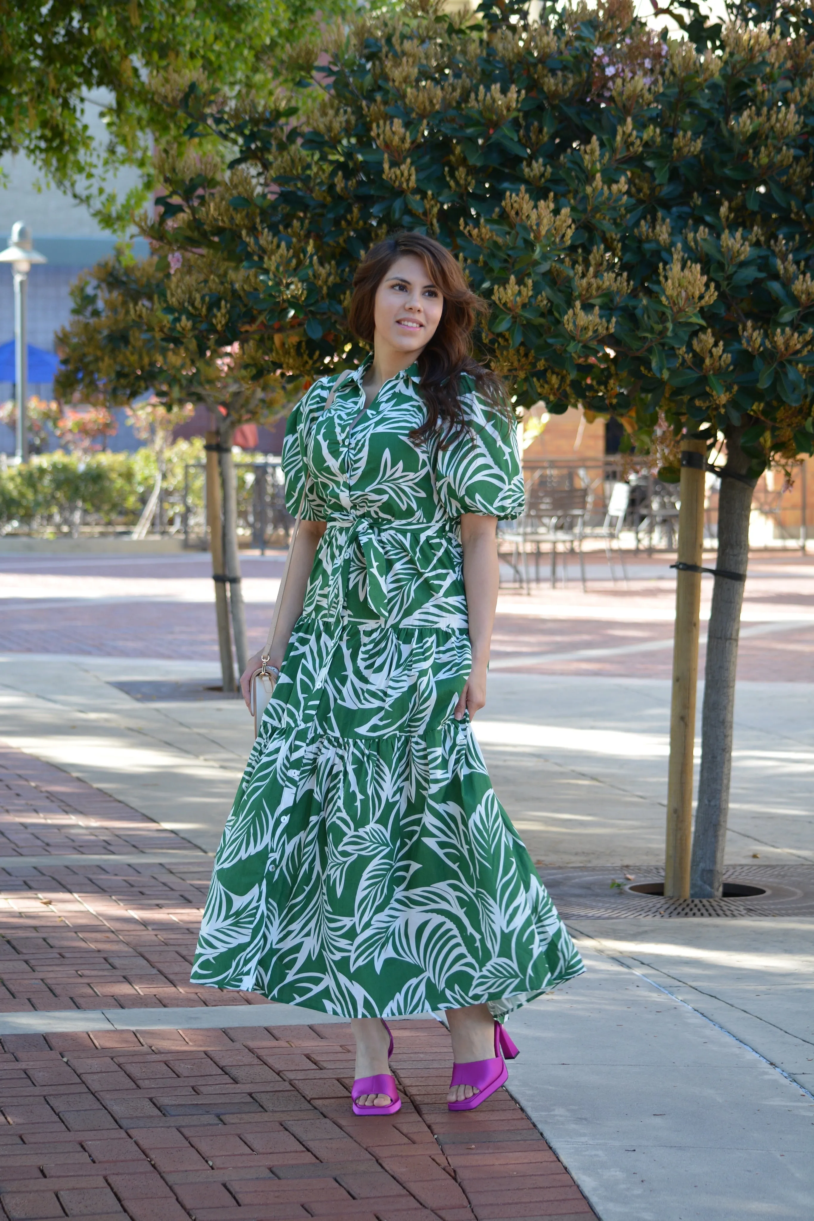 Salome Cotton Green Tropical Maxi Dress