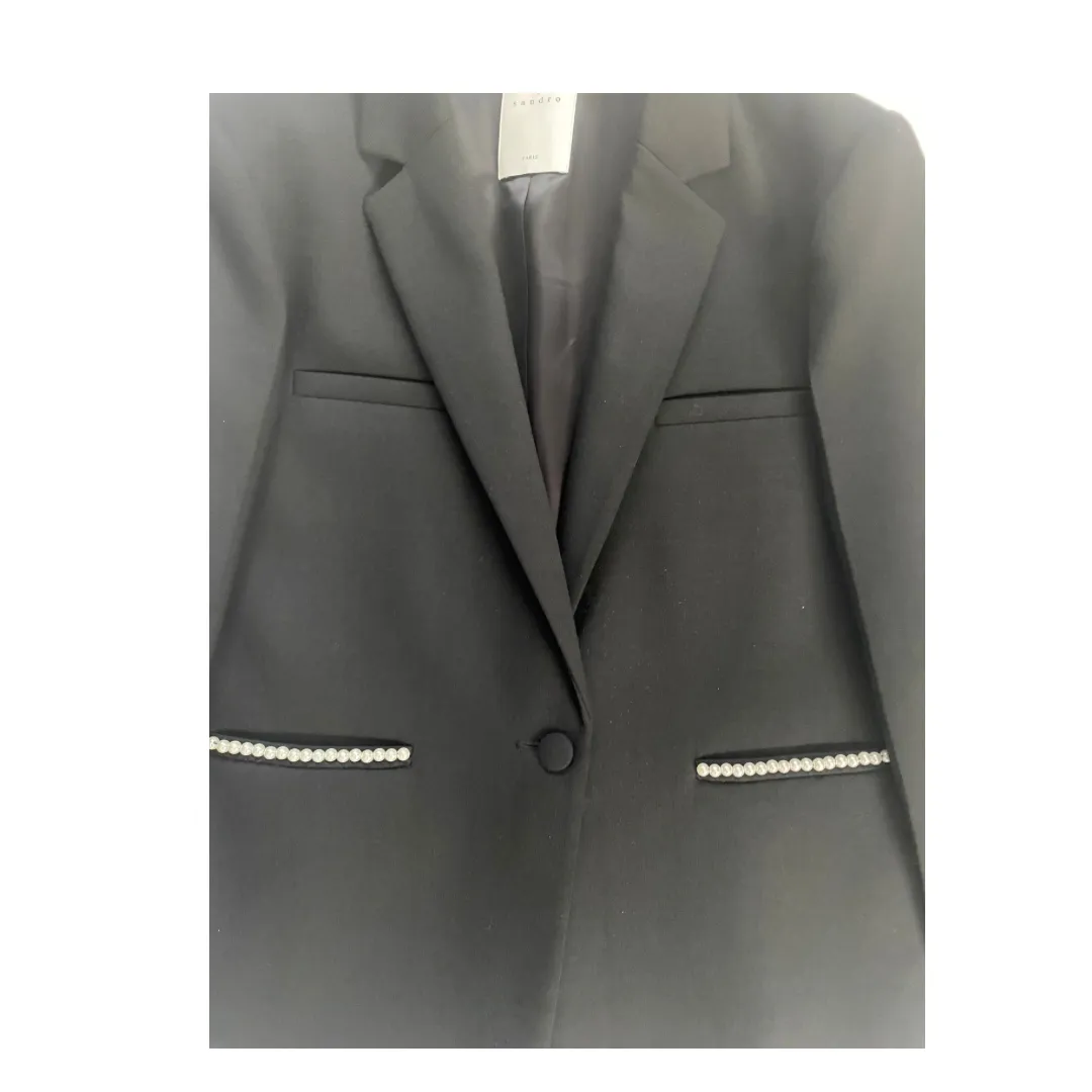 SANDRO Blazer with Pearl Trim  Black SIZE 14