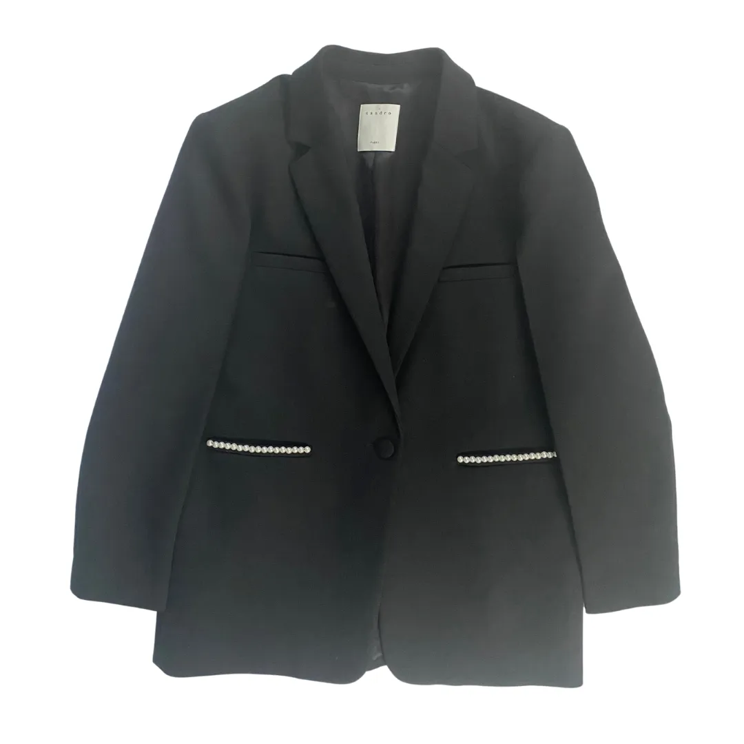 SANDRO Blazer with Pearl Trim  Black SIZE 14