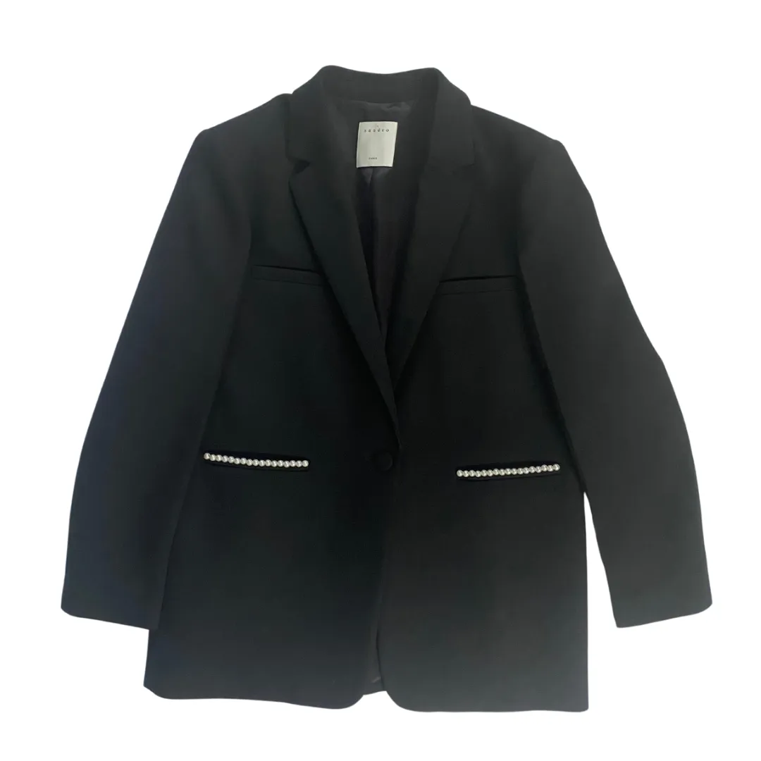 SANDRO Blazer with Pearl Trim  Black SIZE 14