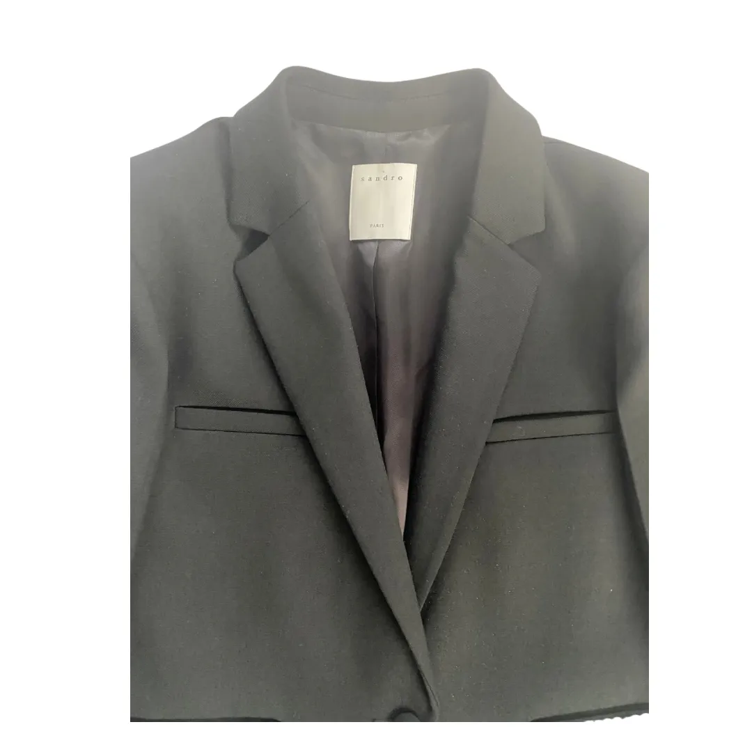 SANDRO Blazer with Pearl Trim  Black SIZE 14