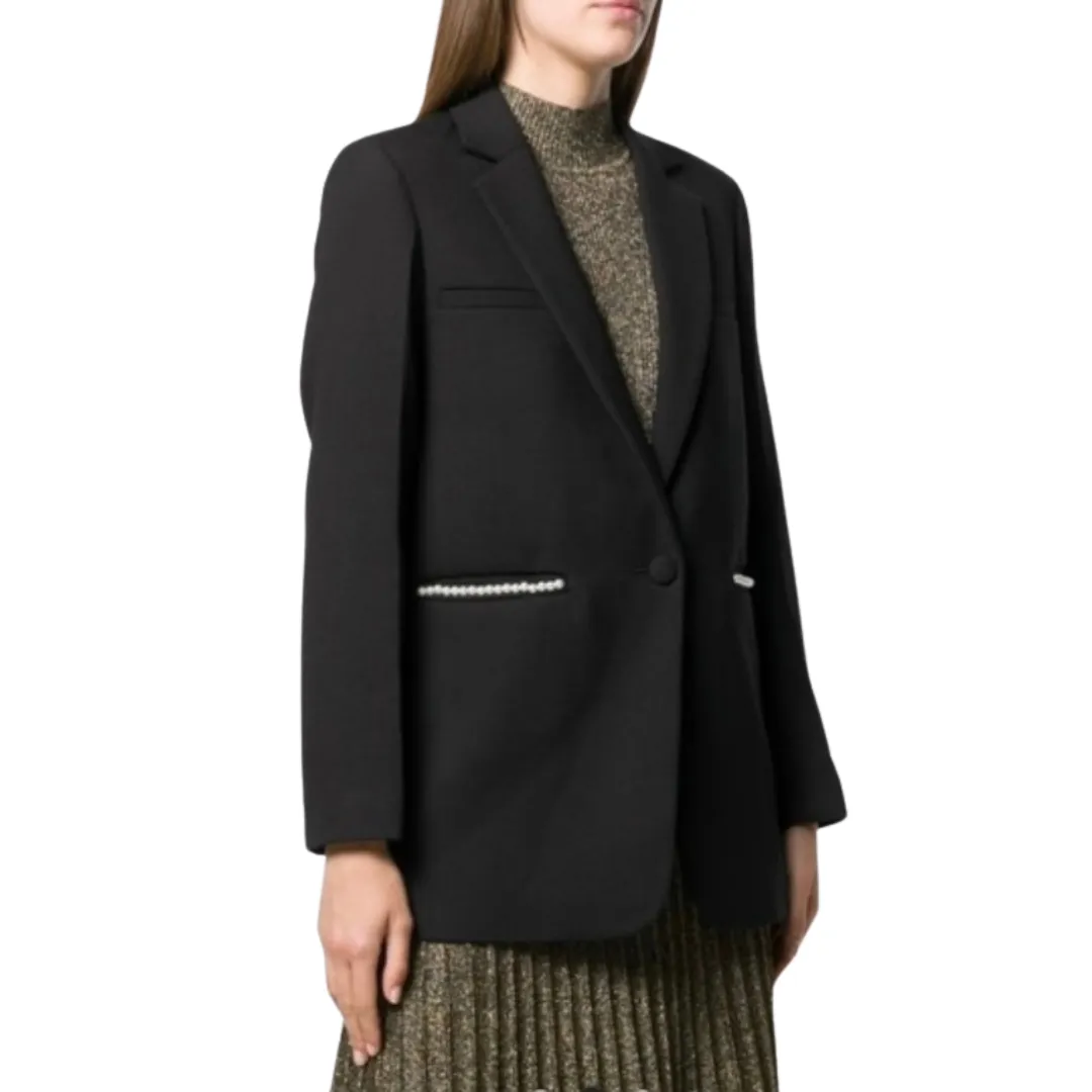 SANDRO Blazer with Pearl Trim  Black SIZE 14