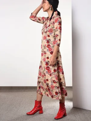 Shirt collar floral A-line dress