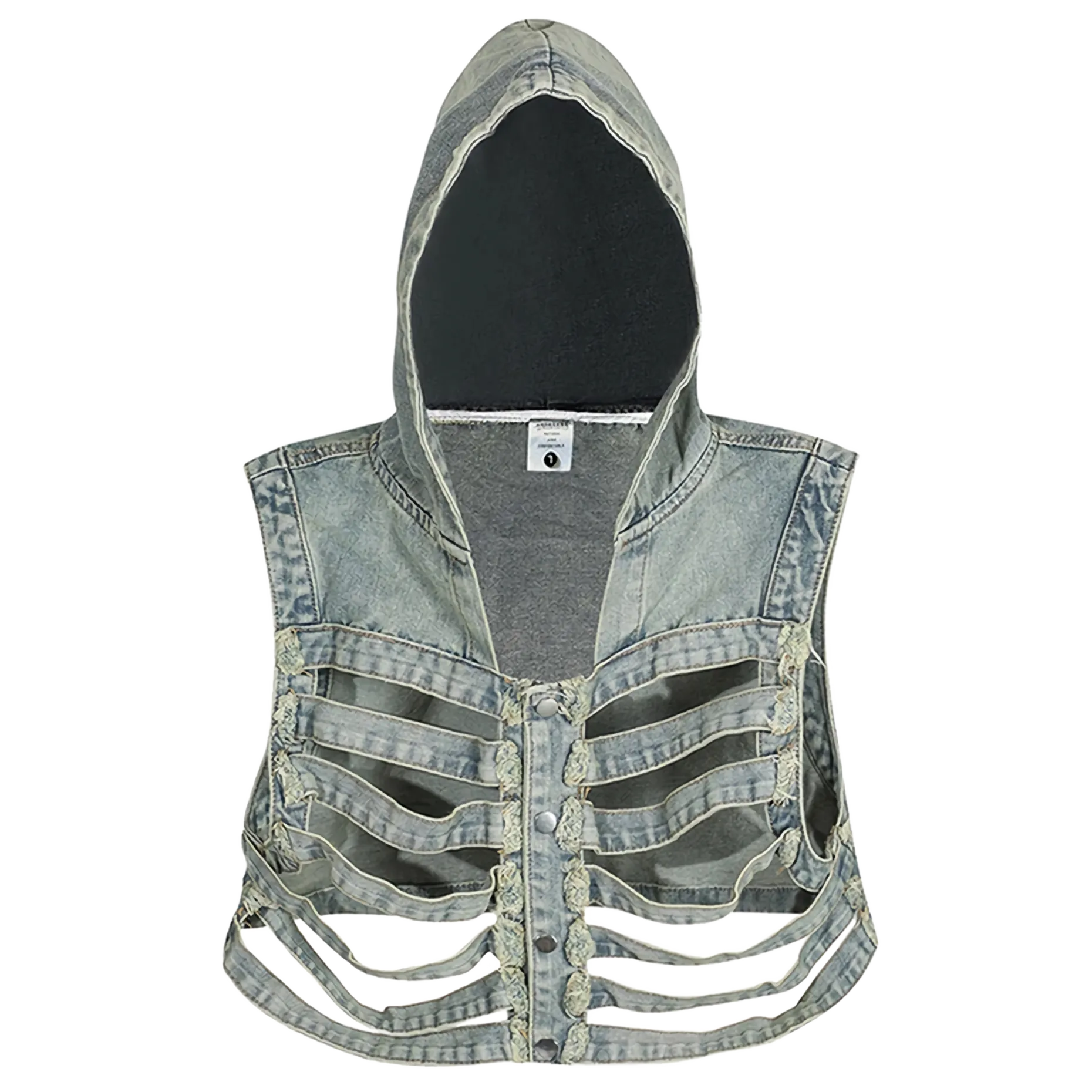 Skeletal Fusion Hooded Denim Gilet Vest