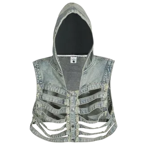 Skeletal Fusion Hooded Denim Gilet Vest