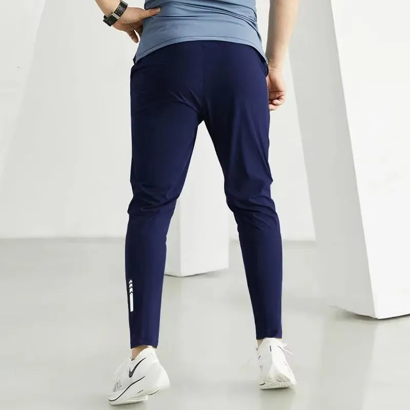 Summer Ice Silk Thin Slim-Fit Reflective Strip Cuff Pants