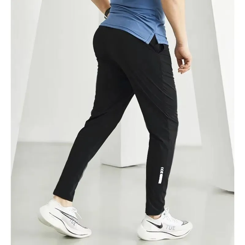Summer Ice Silk Thin Slim-Fit Reflective Strip Cuff Pants