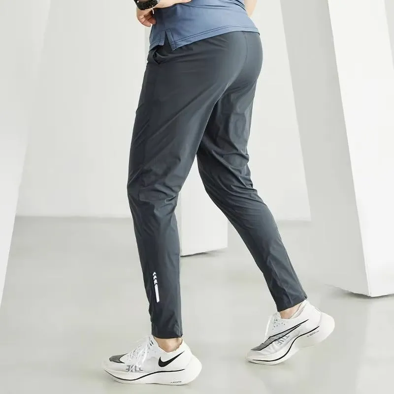 Summer Ice Silk Thin Slim-Fit Reflective Strip Cuff Pants