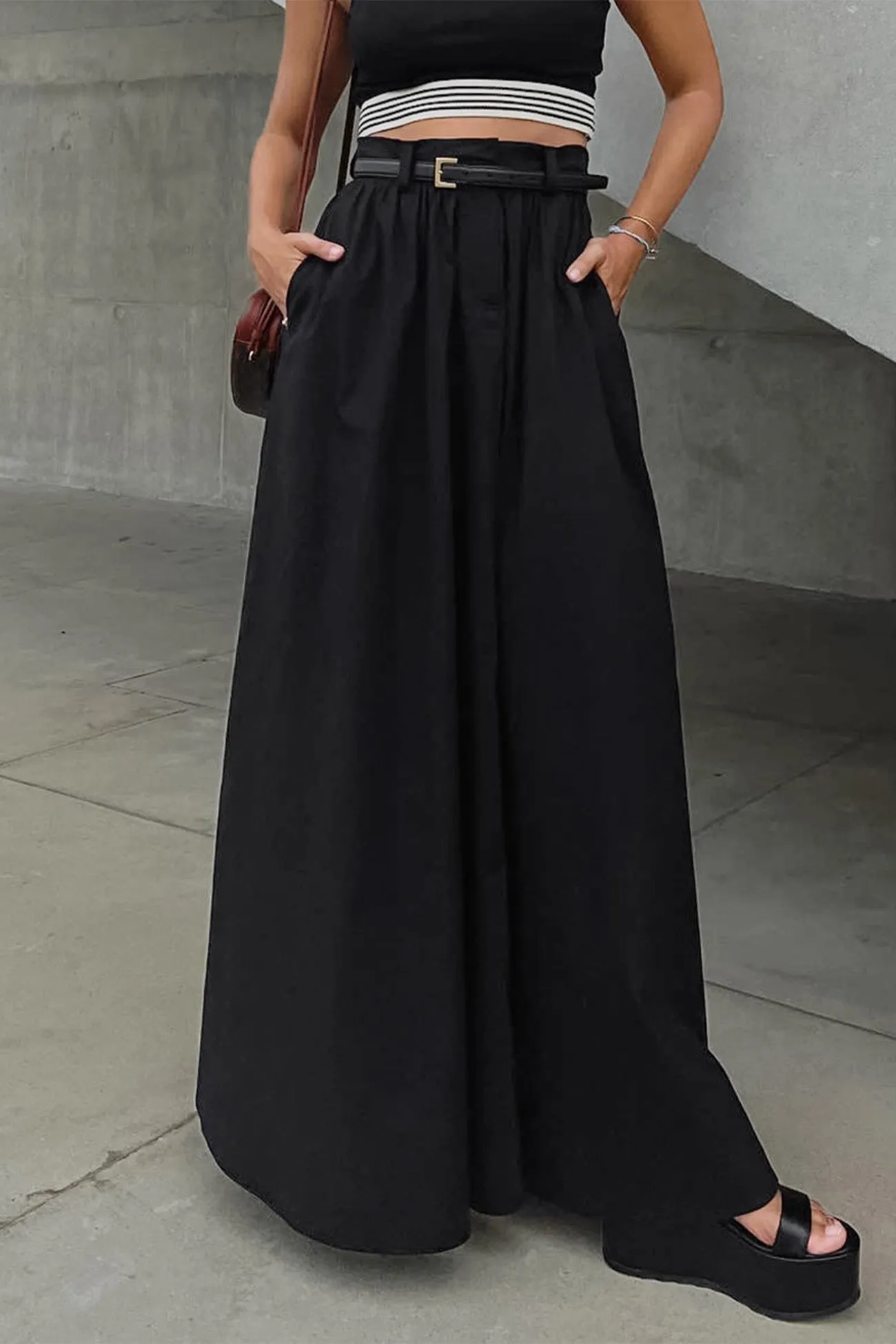 TastyHottie - Solid Color High Waist A-Line Maxi Skirt