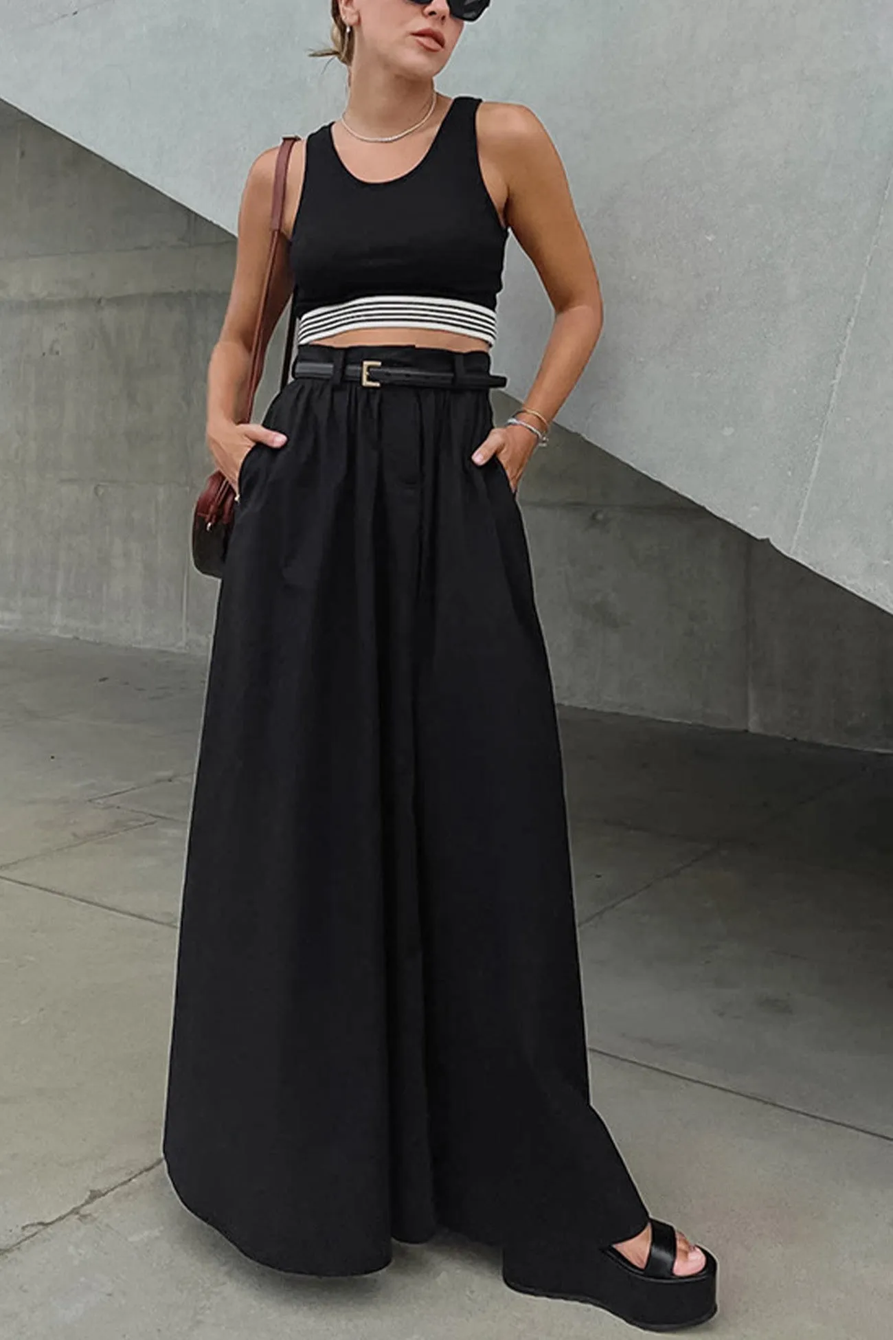 TastyHottie - Solid Color High Waist A-Line Maxi Skirt