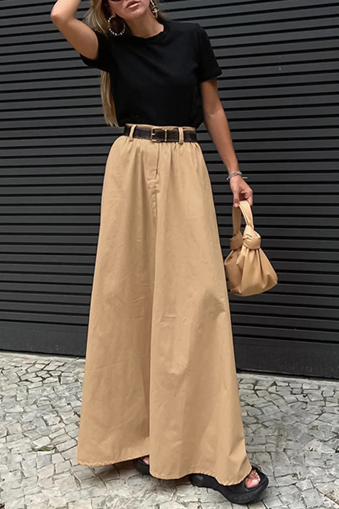 TastyHottie - Solid Color High Waist A-Line Maxi Skirt
