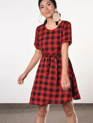 Tie back checkered a-line dress
