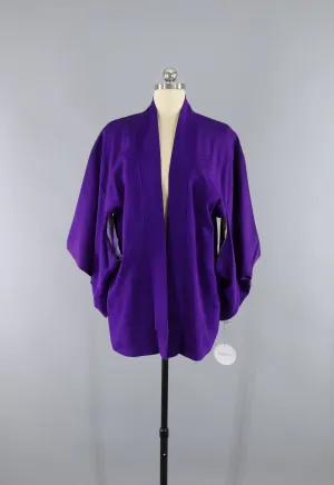 Vintage 1940s Silk Haori Kimono Cardigan Jacket / Royal Purple Blue