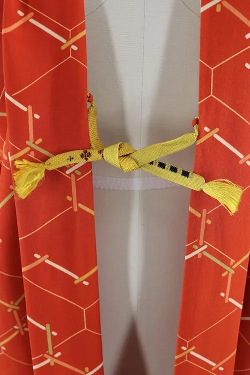 Vintage Silk Kimono Cardigan / Orange Lattice Print