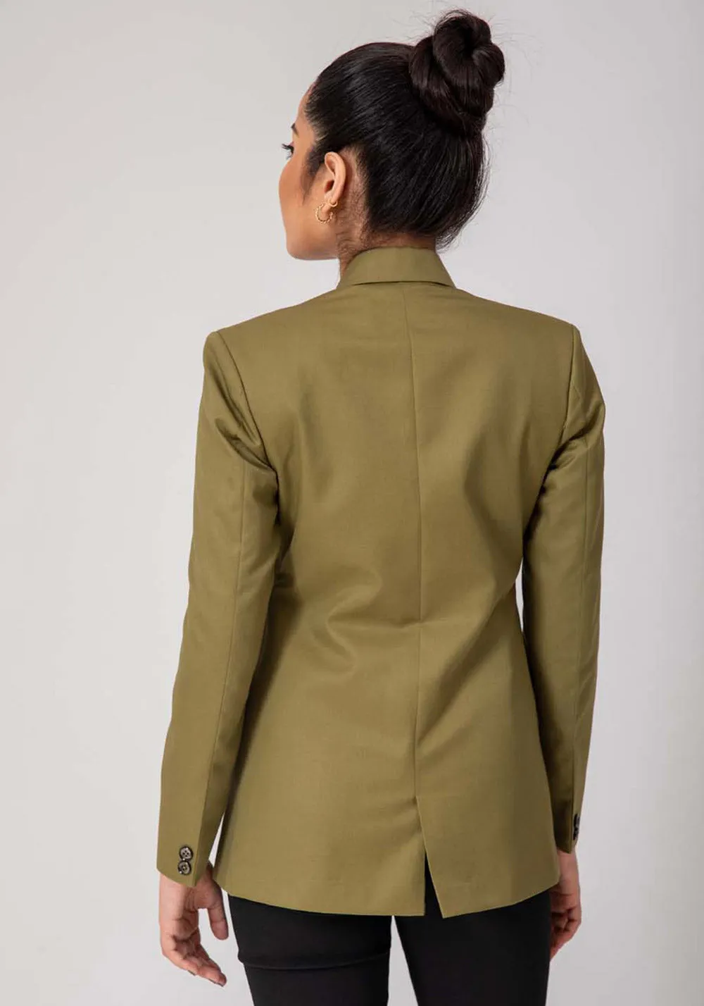 Women olive green double breasted blazer