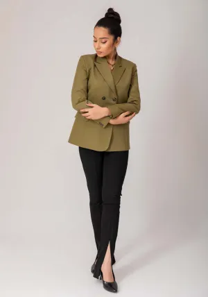 Women olive green double breasted blazer