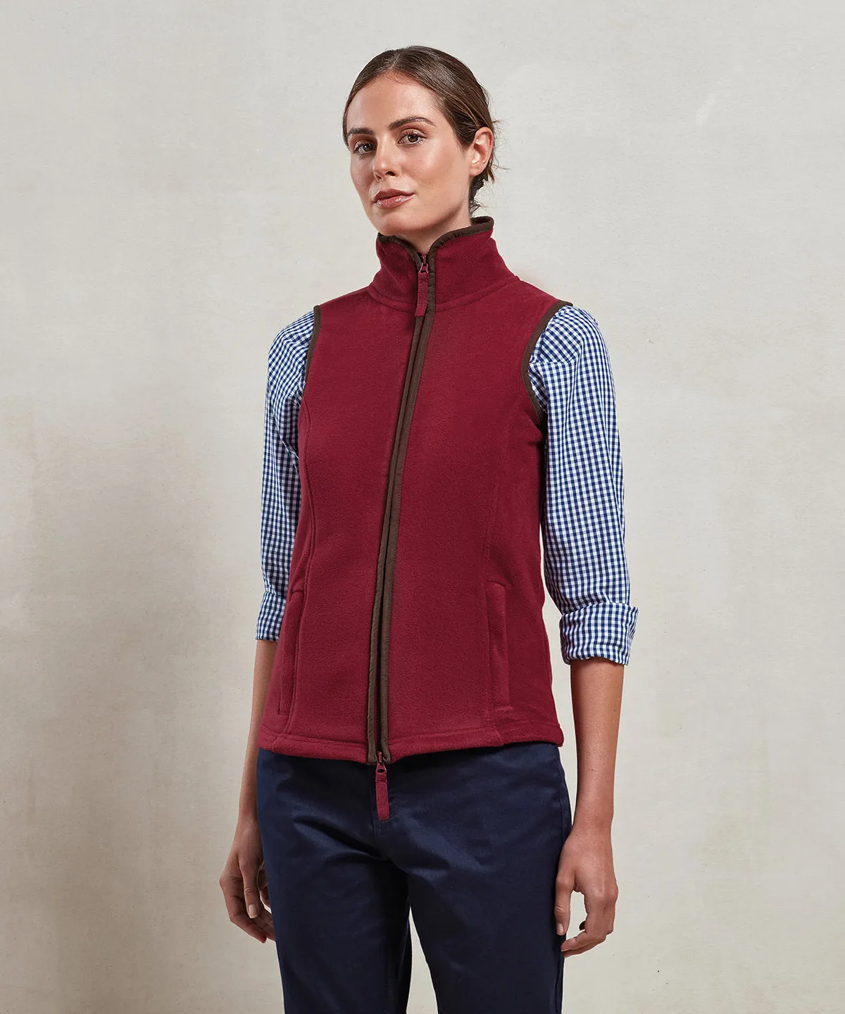 Womens artisan fleece gilet | Black/Brown