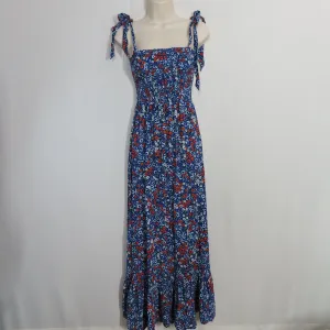 Yumi Kim Blue Floral Laurel Maxi Dress Blossom Navy Tie Straps Smocked Top Size Small