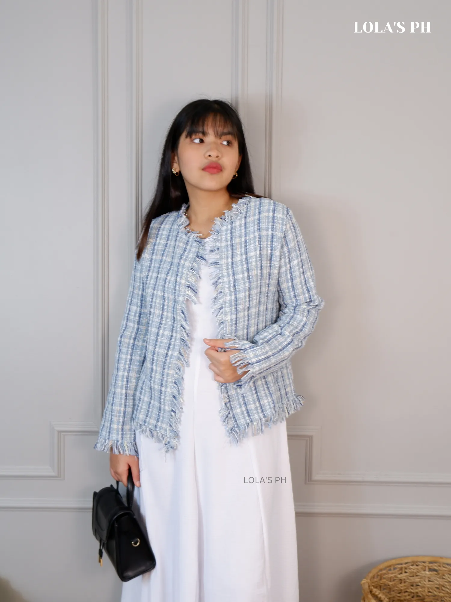 Zoe Tweed Blazer (Pastel Blue)